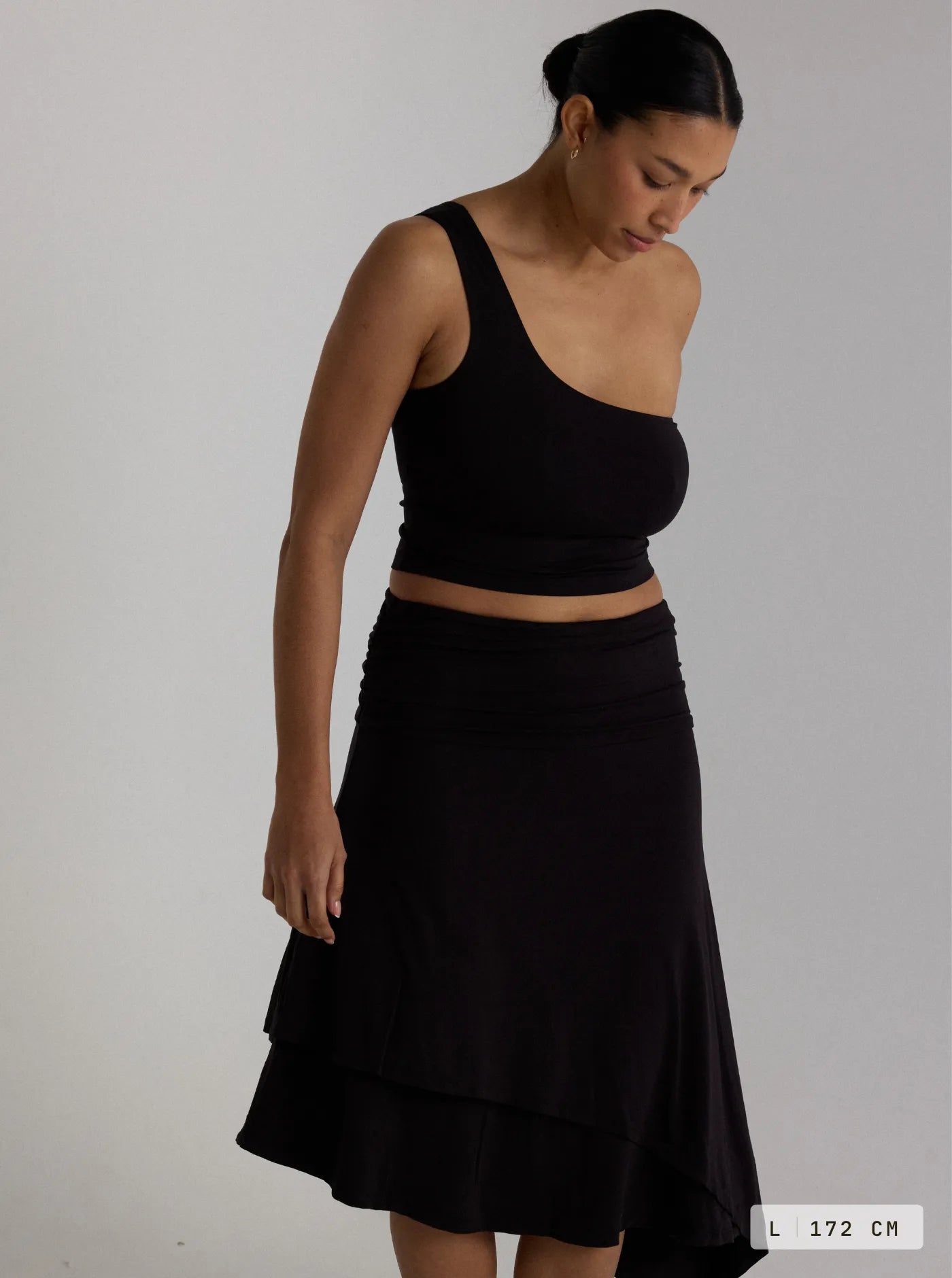 Aroha One Shoulder Top Charcoal